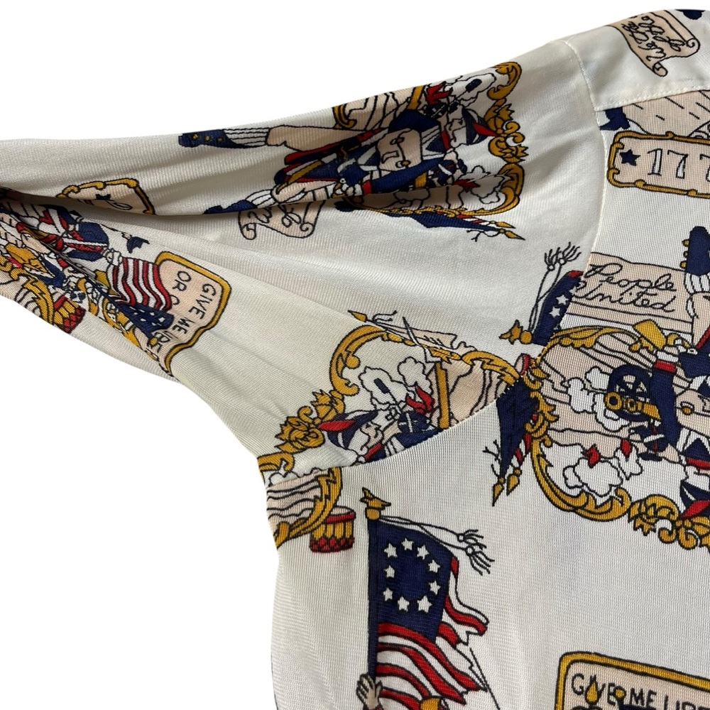 Vintage Martell 1776 Independence Day American Revolution Print Point Neck Sz M - Picture 12 of 15